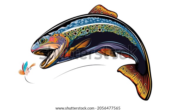 Rainbow Trout Jumping Out Watersalmon Isolated Stock Vector (Royalty ...