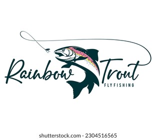 Rainbow Trout logo, Unique And Colored Rainbow Trout fish jumping out of the water, Great for your rainbow fishing activity.