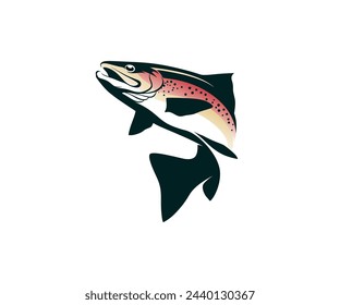 Rainbow Trout logo, Unique And Colored Rainbow Trout fish jumping out of the water, Great for your rainbow fishing activity.