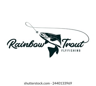 Rainbow Trout logo, Unique Rainbow Trout fish jumping out of the water, Great for your rainbow fishing activity.