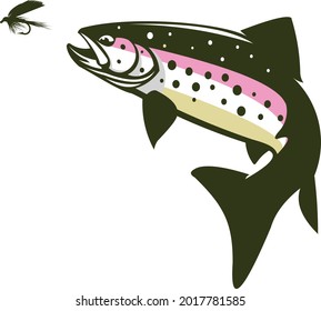 Rainbow Trout Logo. Unique and Fresh Rainbow Trout jumping out of the water. Great to use this Vector as your Fishing  Fly fishing Activity. 
