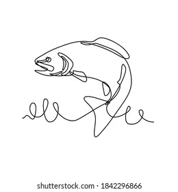 Rainbow Trout or Oncorhynchus Mykiss Jumping Up Continuous Line Drawing