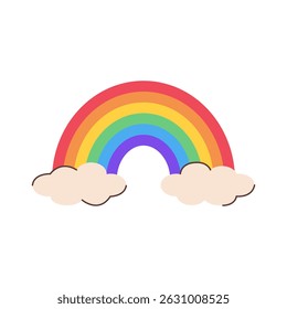 Rainbow with two clouds in LGBTQ pride colors. Symbol of love, diversity, unity and inclusion. Perfect for pride month posters, stickers, cards, t-shirts and social media graphics.