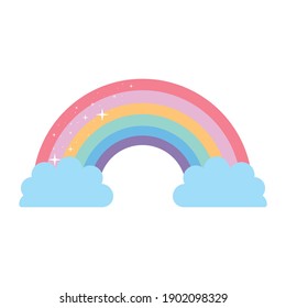rainbow with two clouds on a white background vector illustration design