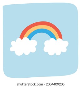 Rainbow with two clouds simple and cute vector illustration