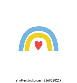 Rainbow with Ukraine flag colors. Pray for Ukraine, Support the Ukraine sign. Blue Yellow icon with colors of Ukrainian flag. War in Ukraine concept. Vector illustration