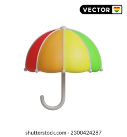 Regenbogen-Regenschirm 3D-Vektorsymbol auf weißem Hintergrund