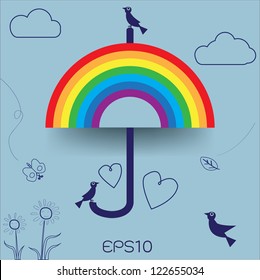 Rainbow Umbrella Background. Vector Illustration.