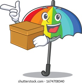 Rainbow umbrella cartoon design style having a box