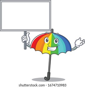 Rainbow umbrella cute cartoon character bring a board