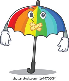 Rainbow umbrella mascot cartoon character design with silent gesture