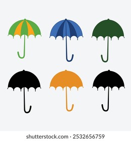 Rainbow umbrella vector bundle at sunset, Vector bundle, Large open umbrella vector,
colorful umbrella isolated on white, Rain umbrella with handle, Insurance Line Vector Icon,