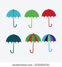 Rainbow umbrella vector bundle at sunset, Vector bundle, Large open umbrella vector,
colorful umbrella isolated on white, Rain umbrella with handle, Insurance Line Vector Icon,