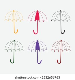 Rainbow umbrella vector bundle at sunset, Vector bundle, Large open umbrella vector,
colorful umbrella isolated on white, Rain umbrella with handle, Insurance Line Vector Icon,