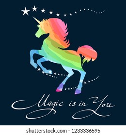 Rainbow Unicorn. Awesome Pretty Unicorn Pony Rainbow Background Outline Vector Illustration