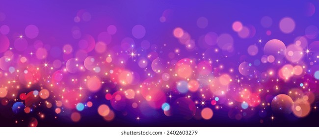 Fondo del unicornio arcoiris. Galaxia de fantasía rosa brillante pastel. Cielo de sirena mágica con bokeh. Espacio abstracto holográfico kawaii con estrellas y destellos. Ilustración vectorial.