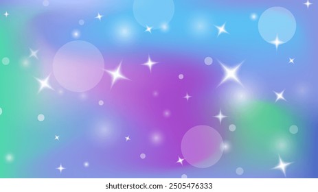 Fondo del unicornio del arco iris. Galaxia de fantasía rosa brillante pastel. Cielo de sirena mágica con bokeh. Espacio abstracto kawaii holográfico con estrellas y destellos. Ilustración vectorial.