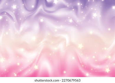Rainbow unicorn background. Pastel wavy gradient color sky with glitter. Magic fluid galaxy space and stars. Vector abstract illustration