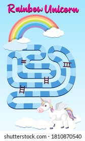 Rainbow unicorn board game template for preschool kids illustration