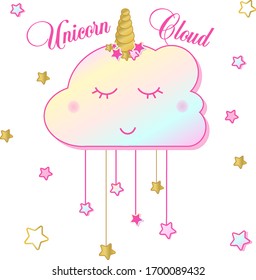 Rainbow unicorn cloud with stars