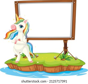 Rainbow unicorn with empty board  illustration