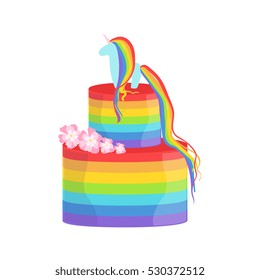 Rainbow And Unicorn Gay Pride Color Cake Decorated Big Special Occasion Party Dessert For Wedding Or Birthday Celebration