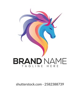 Rainbow Unicorn Logo Design Colorful Horse Head Brand Identity