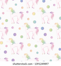 Rainbow Unicorn in Pastel color with circle Seamless pattern