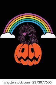 Rainbow Unicorn Pumpkin Halloween eps cut file for cutting machine