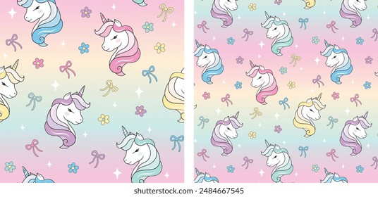 RAINBOW UNICORN SEAMLESS PATTERN WITH BOWS AND DAISIES