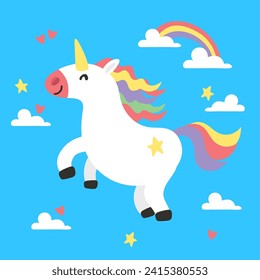 Rainbow with unicorn in the sky for banners, cards, flyers, social media wallpapers, etc. vector background