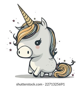 Rainbow unicorn. Sweet and cute horse, unicorn. A colorful and funny pet. Colorful and fun cartoon illustration, vector for children.