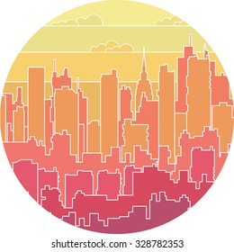 Rainbow urban landscape of sky with clouds. Vector illustration for background