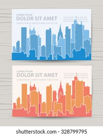 Rainbow urban landscape of sky with clouds. Vector illustration for background