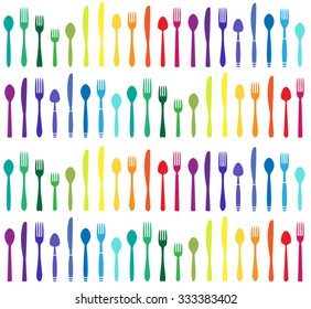 Rainbow utensils set. White background.