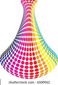 rainbow vase made out of dots of many colors with a white background