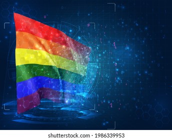 rainbow vector 3d flag on blue background with hud interfaces