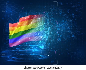 rainbow vector 3d flag on blue background with hud interfaces