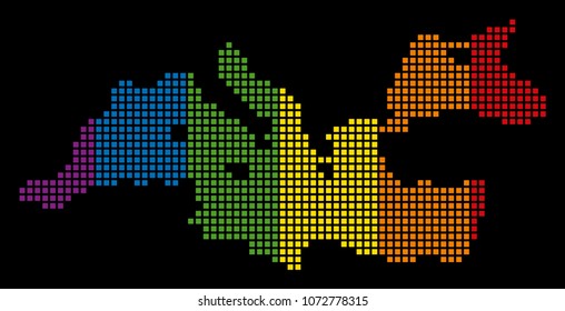 Rainbow vector abstract concept of Mediterranean Sea Map combined of rounded square items. Vector homosexual tolerance geographic map in LGBT flag color variations on a black background.
