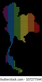 Rainbow vector abstract mosaic of Thailand Map created of rounded square items. Vector homosexual tolerance geographic map in LGBT flag color tints on a black background.