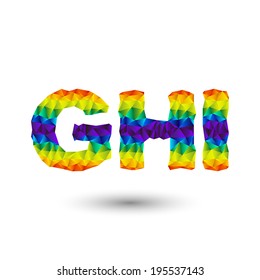 Rainbow Vector Alphabet Font In Triangular Design - Gee, Aitch, I