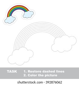 Rainbow in vector to be traced. Restore dashed line and color the picture. Trace game for children.