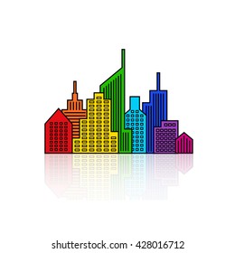 Rainbow vector cityscape design. Abstract building background