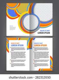 Rainbow vector empty bi-fold brochure print template multicolor design, iridescent booklet layout