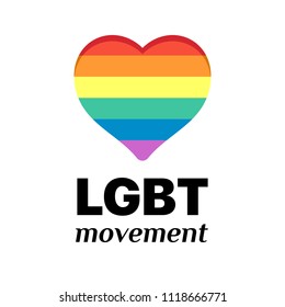 Rainbow vector flat heart with LGBT colorful rainbow. Celebration love poster