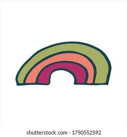 Rainbow in vector, green, orange, red colors, hand drawn sketch.
