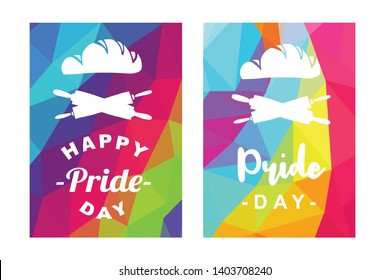 Rainbow Vector Happy Pride Day Card and Poster of Bread Food and Rolling Pin. Flat, Icon, Sign, Symbol, Object, Graphic Design, Element, Illustration for Print.