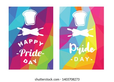 Rainbow Vector Happy Pride Day Card and Poster of Bread Food and Rolling Pin. Flat, Icon, Sign, Symbol, Object, Graphic Design, Element, Illustration for Print.