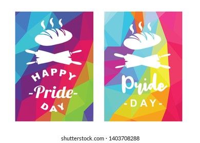 Rainbow Vector Happy Pride Day Card and Poster of Bread Food and Rolling Pin. Flat, Icon, Sign, Symbol, Object, Graphic Design, Element, Illustration for Print.