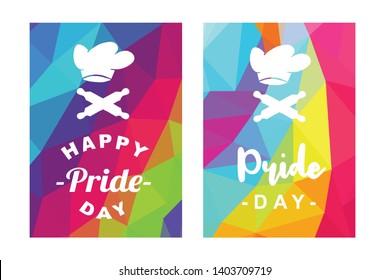 Rainbow Vector Happy Pride Day Card and Poster of Chef Hat and Rolling Pin. Flat, Icon, Sign, Symbol, Object, Graphic Design, Element, Illustration for Print.